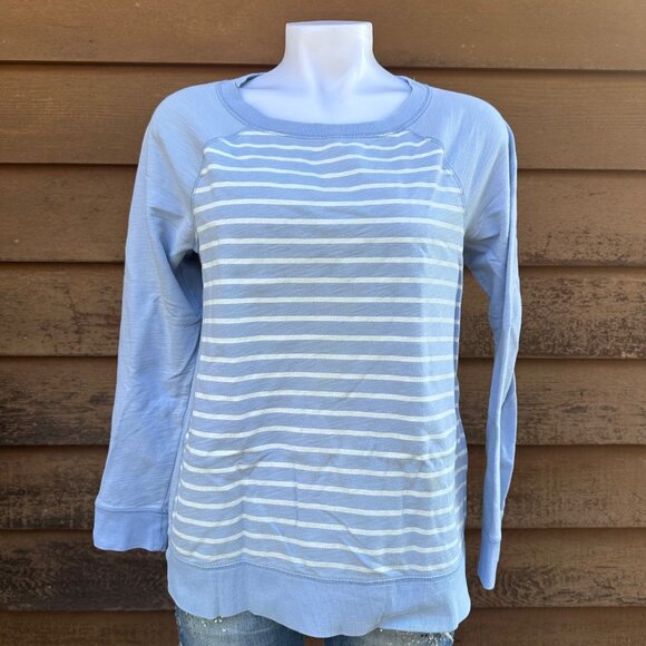 Sonoma Womens Striped Light Blue Long Sleeve Pullover Sweatshirt M - Picture 1 of 8